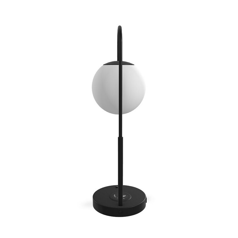 24 Inch Desk Lamp, White Globe Shade, Round Base, USB Port, Black Metal - Benzara