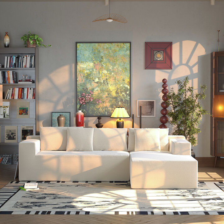 FUFU&GAGA Compressed Sofa, Fabric & Sponge Upholstered Couch &ndash; Modern 3-Seater (105.9" W x 37" D x 26.4" H),Beige