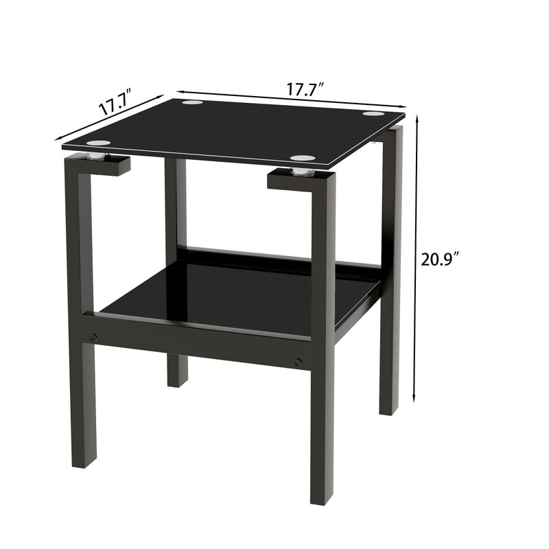 Black Glass Clear Side End Table, 2-Tier Space End Table, Corner Table
