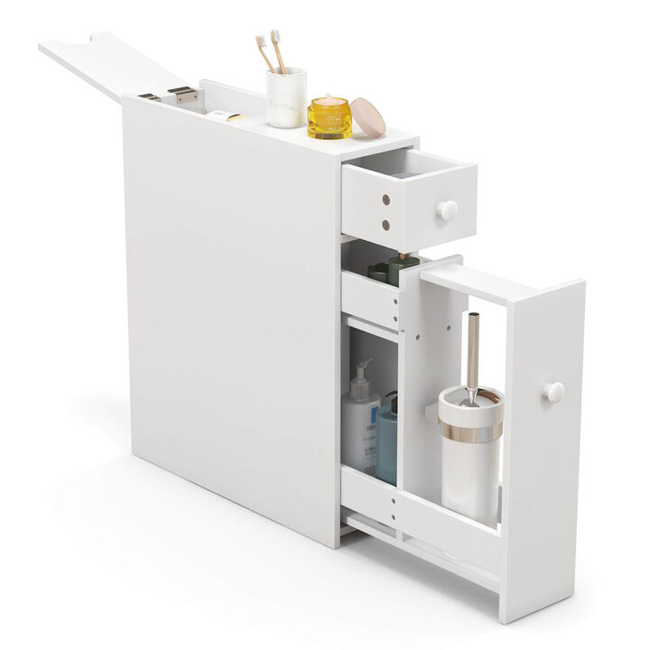 Costway Bathroom Floor Cabinet Toilet Narrow Storage Organizer with Flip Top White