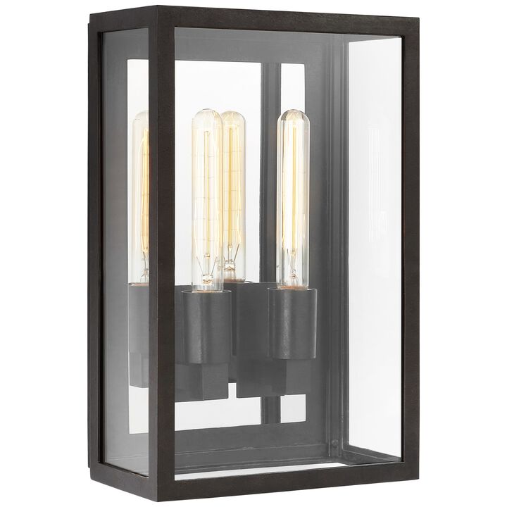 Fresno Medium 2-Light 3/4 Wall Lantern in Aged Iron with Clear Glass