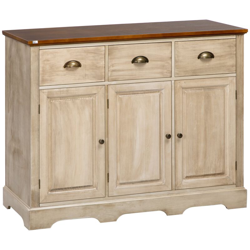 Natural Living Room Storage: Sideboard Buffet with 3 Drawers & 3 Cabinets