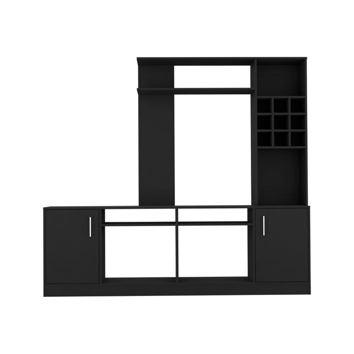 King Entertainment Center for TV´s up 78", Double Door Cabinet, Storage Spaces, Six External Shelves, Black