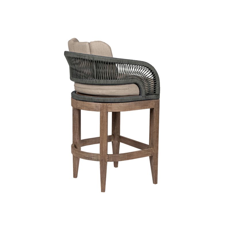 Kimi 26 Inch Outdoor Patio Counter Stool Chair, Olefin and Gray Woven Rope - Benzara