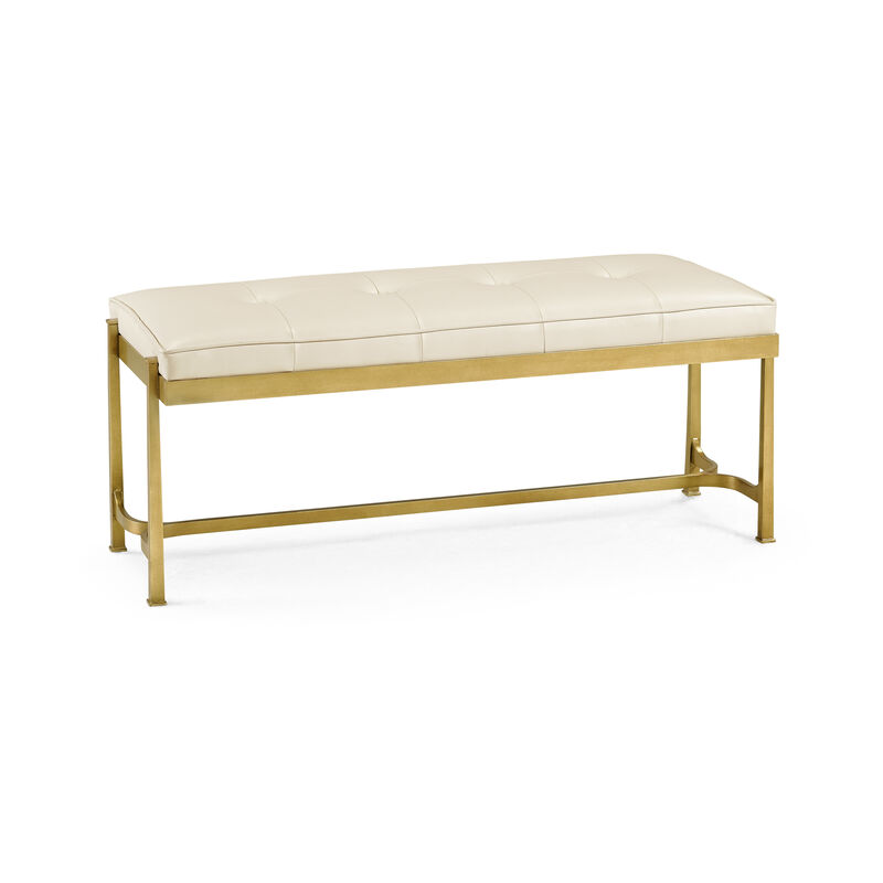 Luxe Gilded Iron & Cream Leather Bench