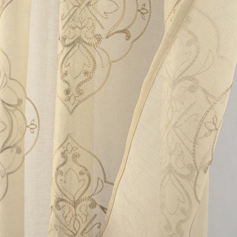 RT Designers Collection Andrea 2 Pieces 1.5" Rod Pocket Damask Embroidery Metallic 36" x 84" Taupe