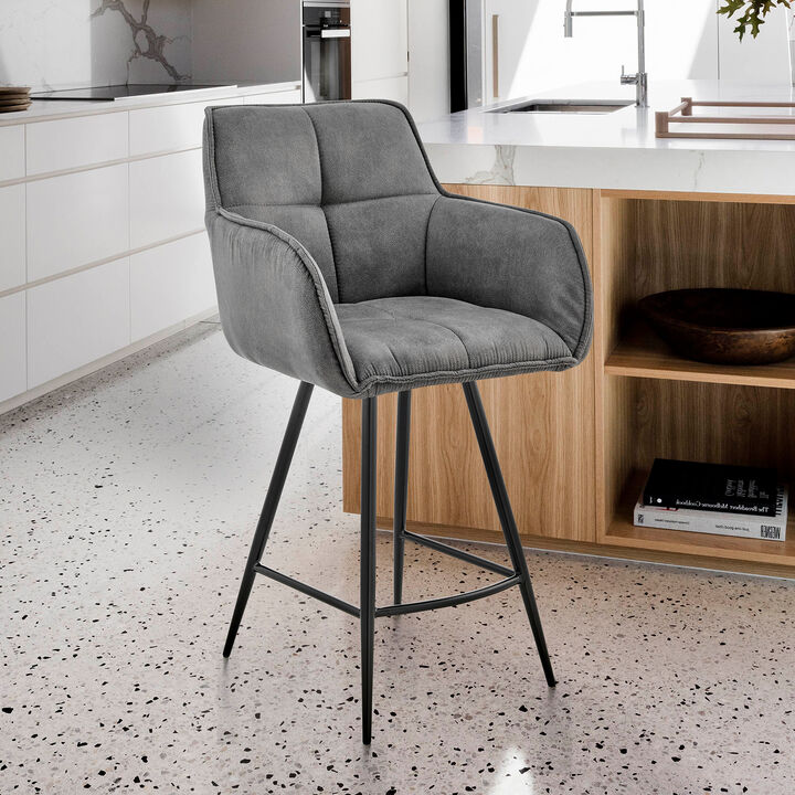 Verona Bar Height Bar Stool in Charcoal Fabric and Black Finish