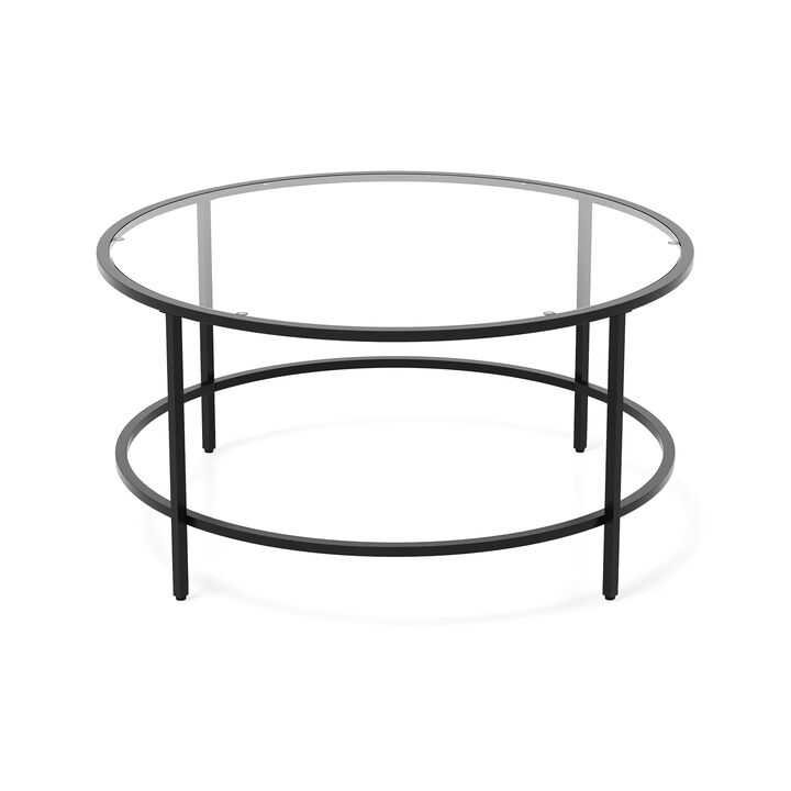 35.5 Inch Round Coffee Table with Tempered Glass Tabletop