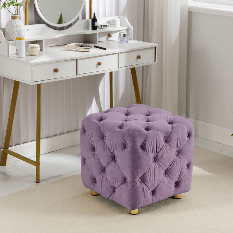 Purple Modern Velvet Upholstered Ottoman, Exquisite Small End Table, Soft Footstool, Dressing Makeup Chair, Comfortable Seat for Living Room, Bedroom, Entrance