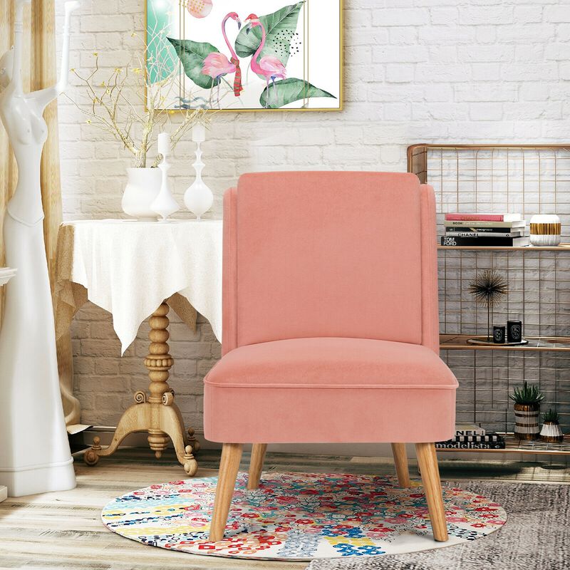 Velvet Accent Armless Side Chair with Rubber Wood Legs for Bedroom