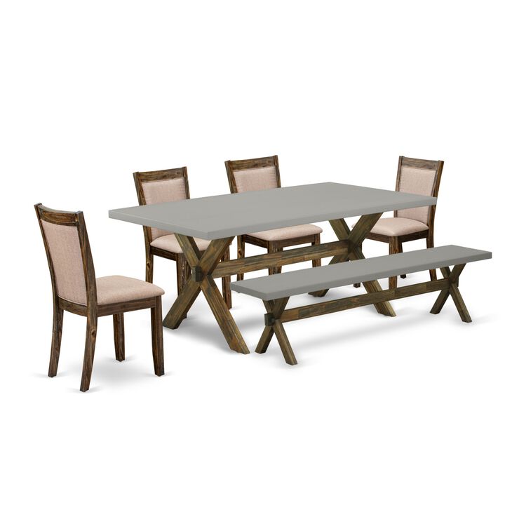 East West Furniture X797MZ716-6 6Pc Kitchen Set - Rectangular Table , 4 Parson Chairs and a Bench - Multi-Color Color
