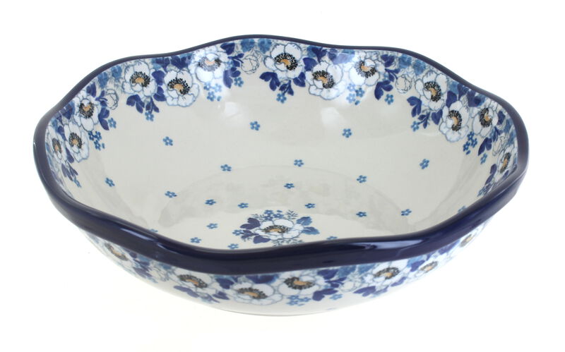 Blue Rose Polish Pottery Hummingbird Large Scallop Bowl