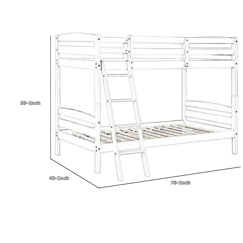 Hina Twin Bunk Bed, Angled Ladder, Sturdy Slat Design, Gray Solid Wood