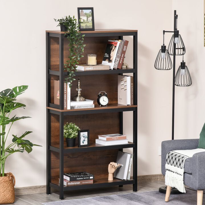 Black/Walnut Modern 4 Tier Bookshelf Bookcase: Utility Storage Shelf Organizer for Home Study Office with Display Rack