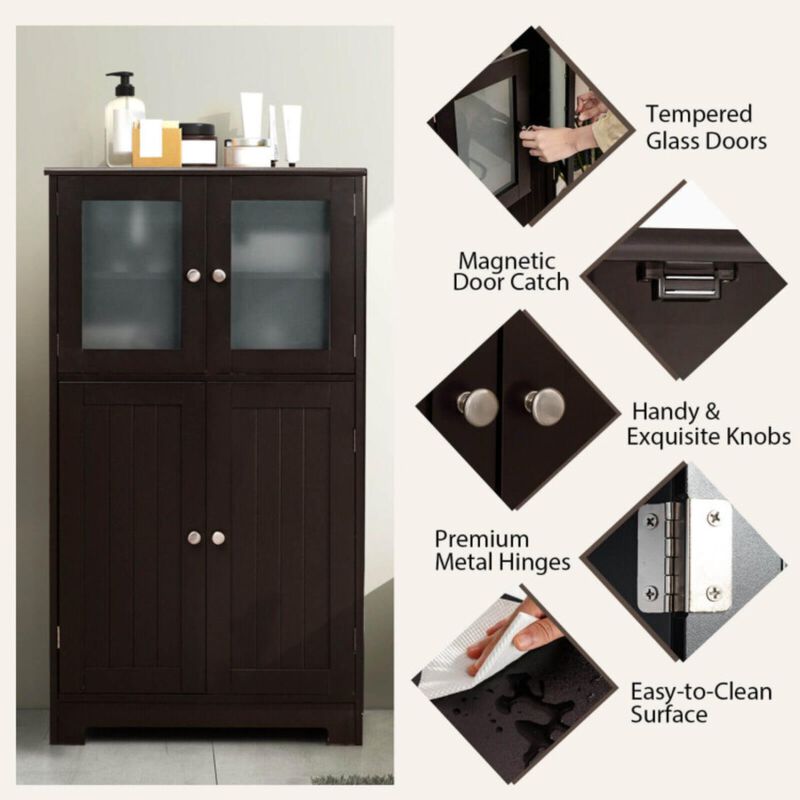 Bathroom Floor Storage Locker Kitchen Cabinet with Doors and Adjustable Shelf