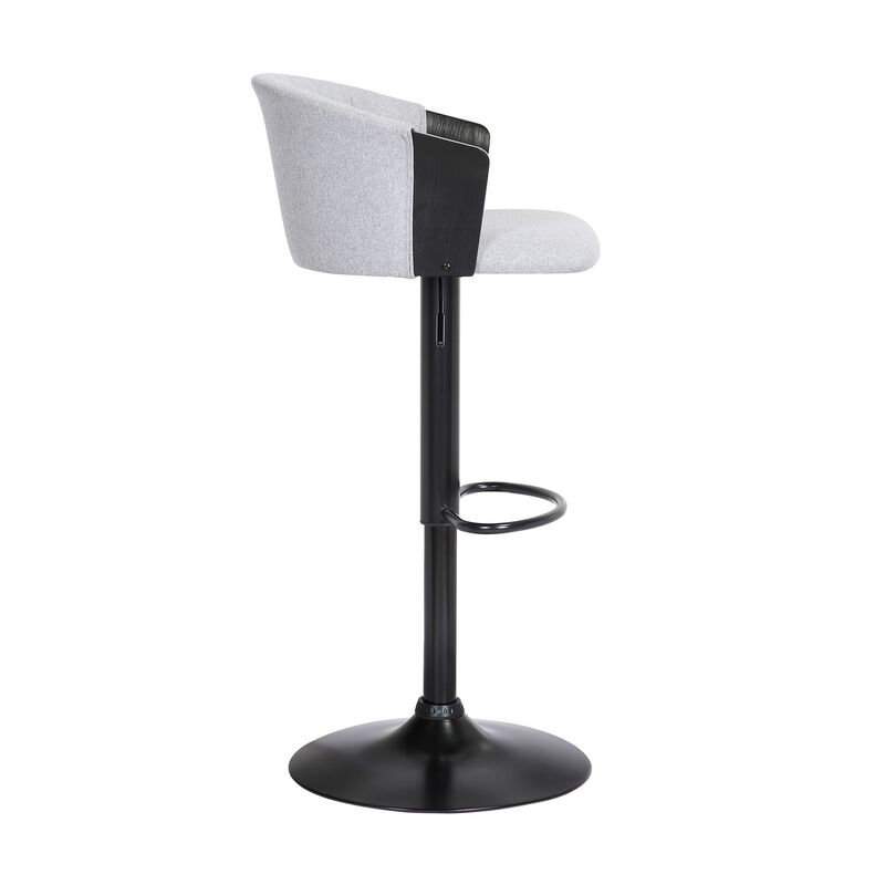 Liz 24-33 Inch Adjustable Height Swivel Barstool Chair, Light Gray Fabric - Benzara