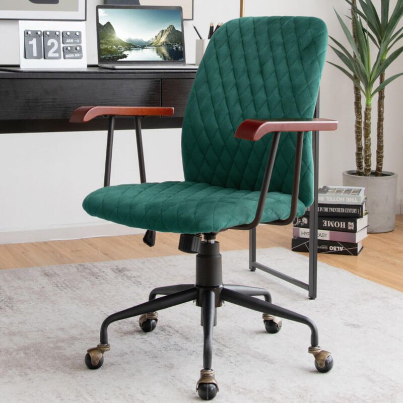 Hivvago Velvet Home Office Chair with Wooden Armrest