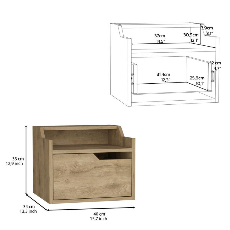 Floating Nightstand, Modern Dual-Tier Design with Spacious Single Drawer Storage