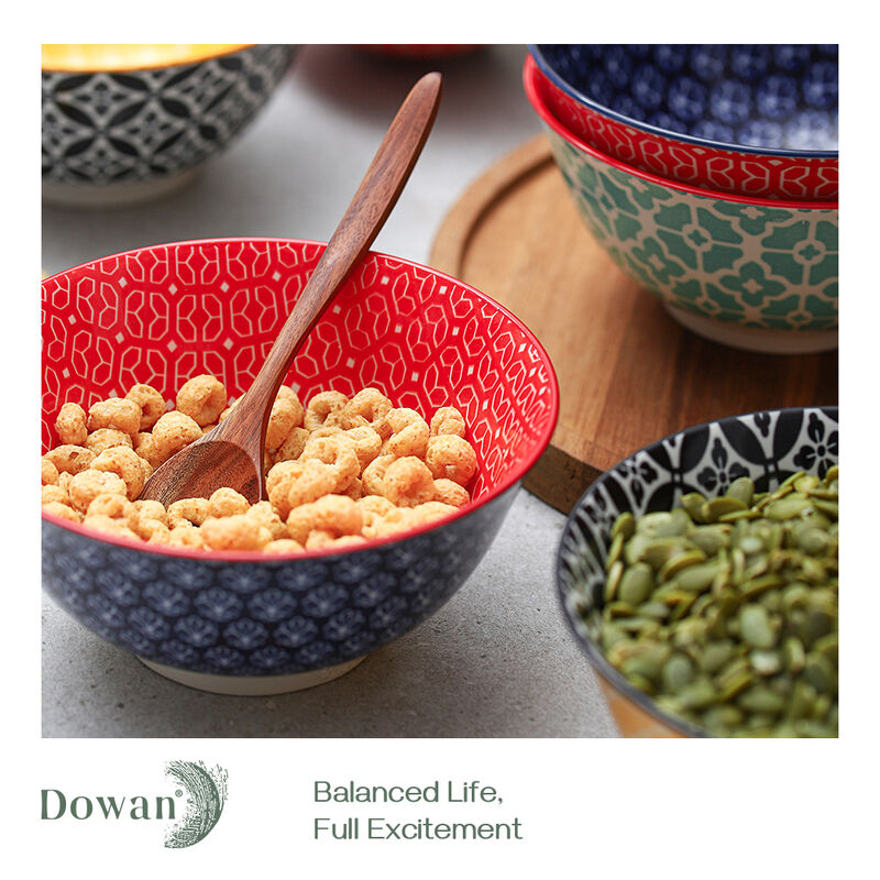 DOWAN Porcelain Cereal Bowls, 23 Fluid Ounces Vibrant Colors Soup Bowls,Microwave and Dishwasher Safe, Lightweight, Set of 6