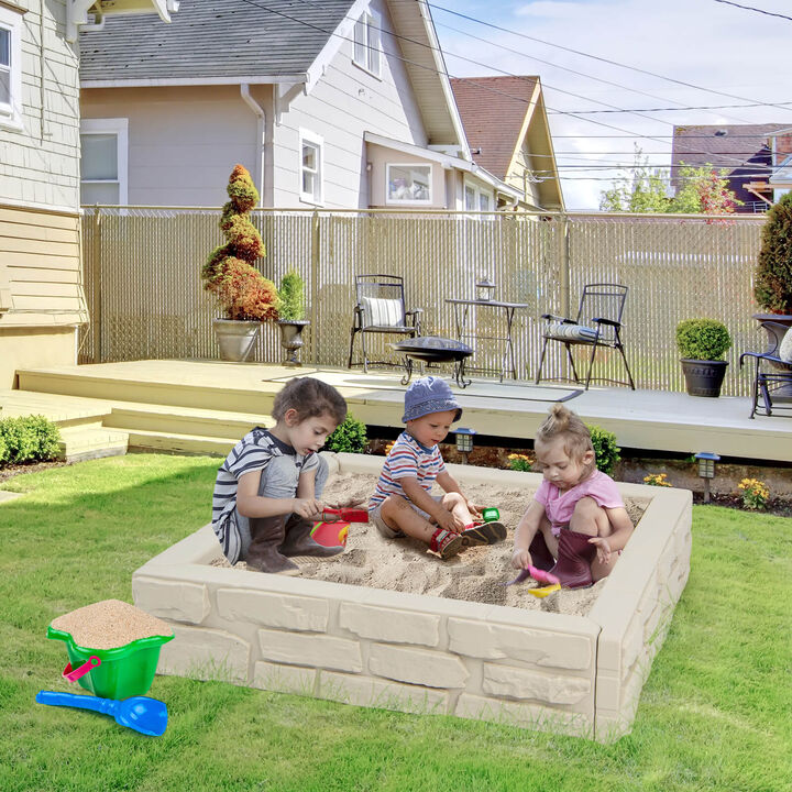 2-In-1 HDPE Kids Sandbox with Cover and Bottom Liner