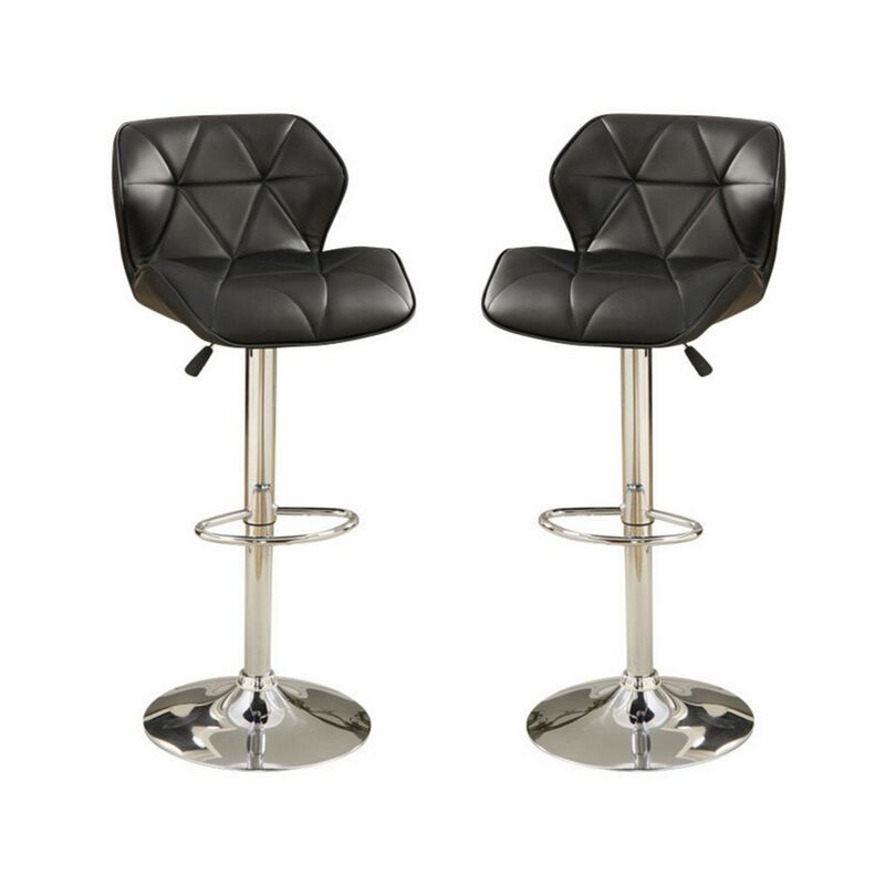 Barstool with Gaslight In Tufted Leather Black Set of 2-Benzara