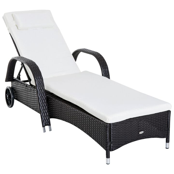 Dark Coffee Outdoor Comfort: PE Rattan Wicker Chaise with Adjustable Back