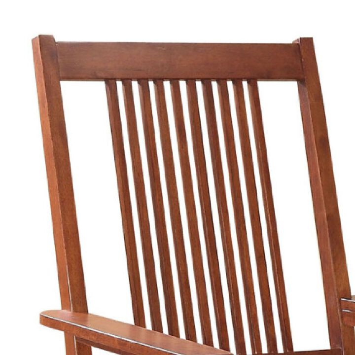 Traditional Style Wooden Rocking Chair with Slat Back, Brown - Benzara