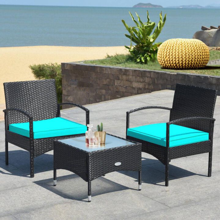 Hivvago 3 Pieces Patio Wicker Rattan Furniture Set with Cushions for Lawn Backyard