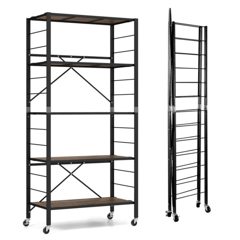 Hivvago 5-Tier Foldable Shelving Unit with Detachable Wheels and Anti-Toppling System