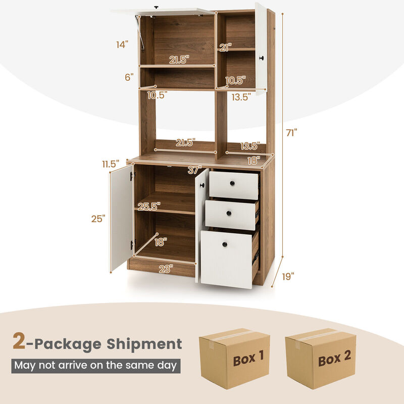 71 Inch Kitchen Pantry with 3 Storage Cabinet and 3 Deep Drawers