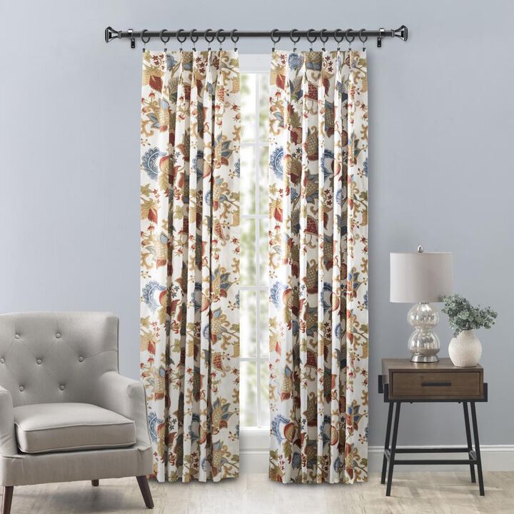 Ellis Cambridge Lined Jacquard Pinch Pleat Jacobean Floral Print Multicolor Drapery 2-Piece Curtain Panels