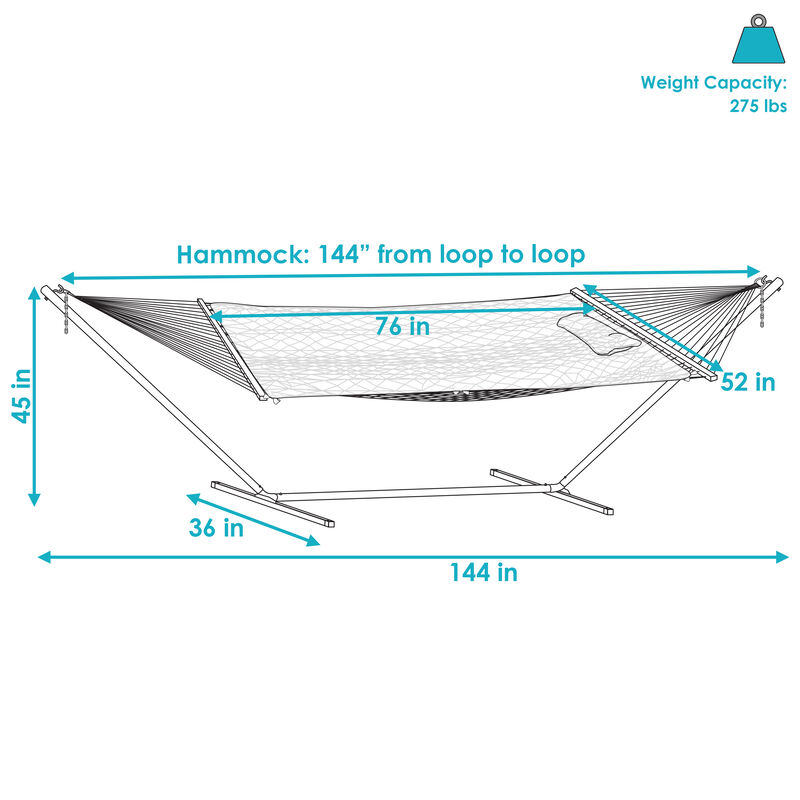 Sunnydaze 2-Person Rope Hammock with Steel Stand and Pad/Pillow