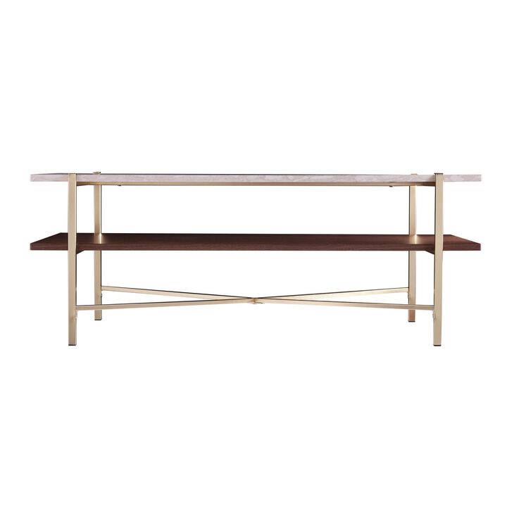 Homezia 47" Brass Manufactured Wood And Metal Rectangular Coffee Table