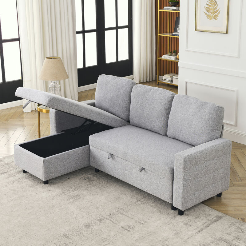 FX 78.8" Reversible Sleeper Combo Sofa with PUllout Bed, Comfortable Linen L-Shaped Combo Sofa Sofa Bed, Sets for Tight Spaces