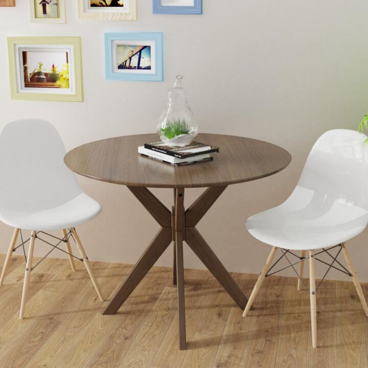 Hivvago 36 Inch Round Wood Dining Table with Intersecting Pedestal Base