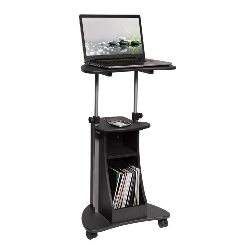 Sit-to-Stand Rolling Adjustable Height Laptop Cart With Storage, Graphite