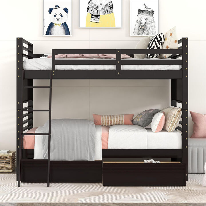 Merax Solid Wood Bunk Bed with Two Storage Drawers