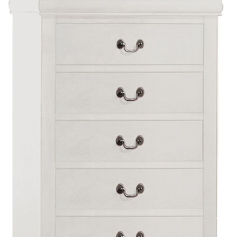 5 Drawer Wooden Chest with Metal Hanging Pulls and Bracket Feet, White-Benzara