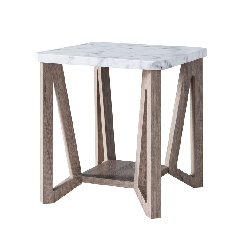 End Table Faux Marble White Dark Taupe