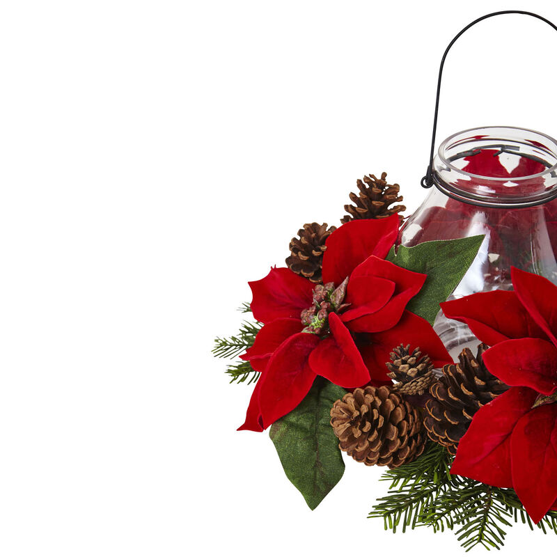 Nearly Natural 18-in Poinsettia, Pine & Pine Cone Candelabrum