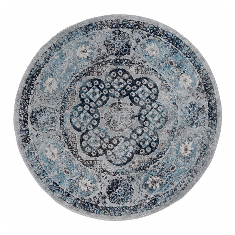 Alexandria Loftus Gray Bordered Round Rug