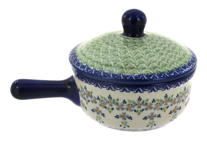 Blue Rose Polish Pottery Summer Vine Sauce Pot with Lid