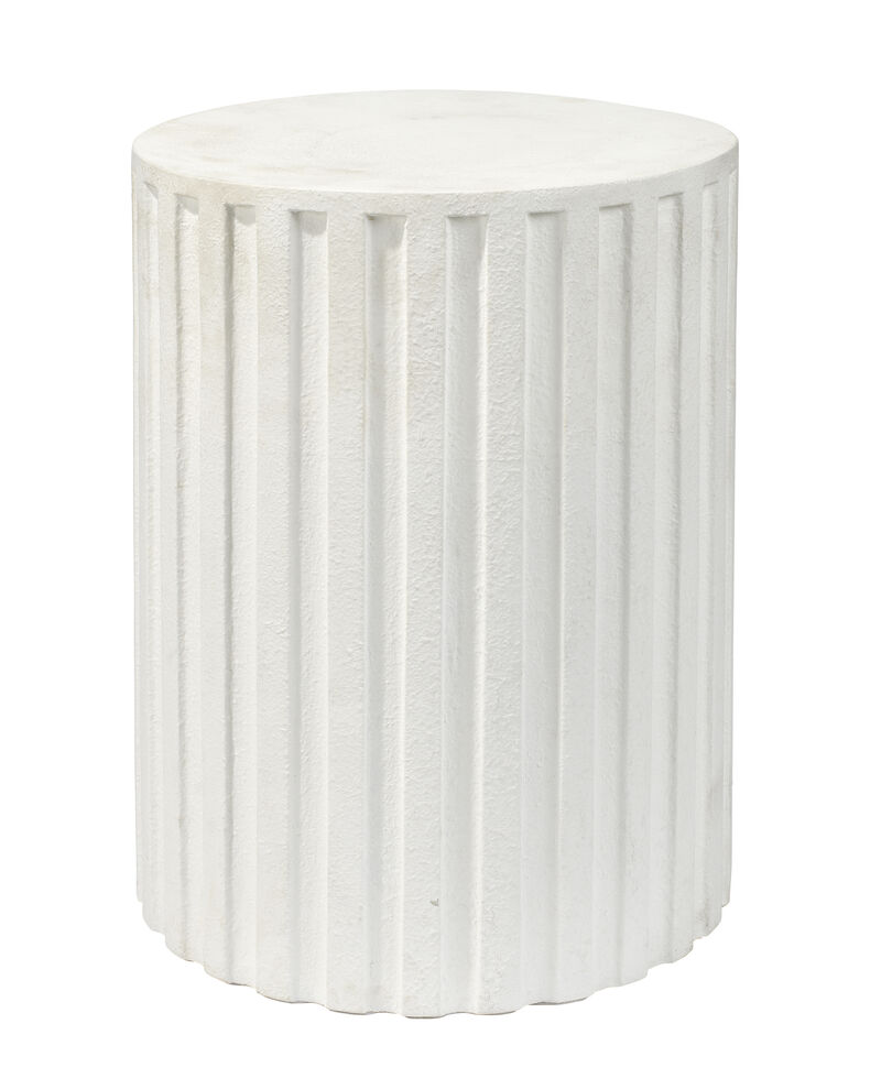 Flutted Cement Side Table, White