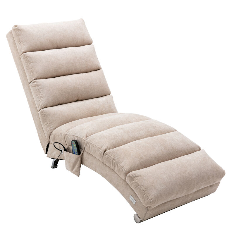 Linen Chaise Lounge Indoor Chair -  Modern Long Lounger for Office or Living Room