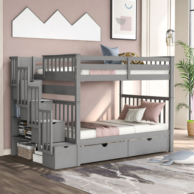 Merax Bunk Bed with Shelves and 6 Storage Drawers