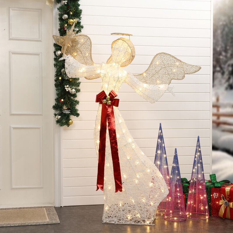 LuxenHome 5.7Ft 3D Christmas Angel with Star Holiday Decoration with Lights