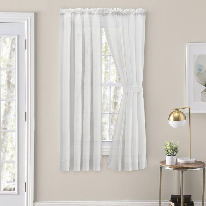 Ellis Curtain Cotton Voile 1.5" Rod Packet Tailored Curtain Panel Pair for Windows 80" x 96" White