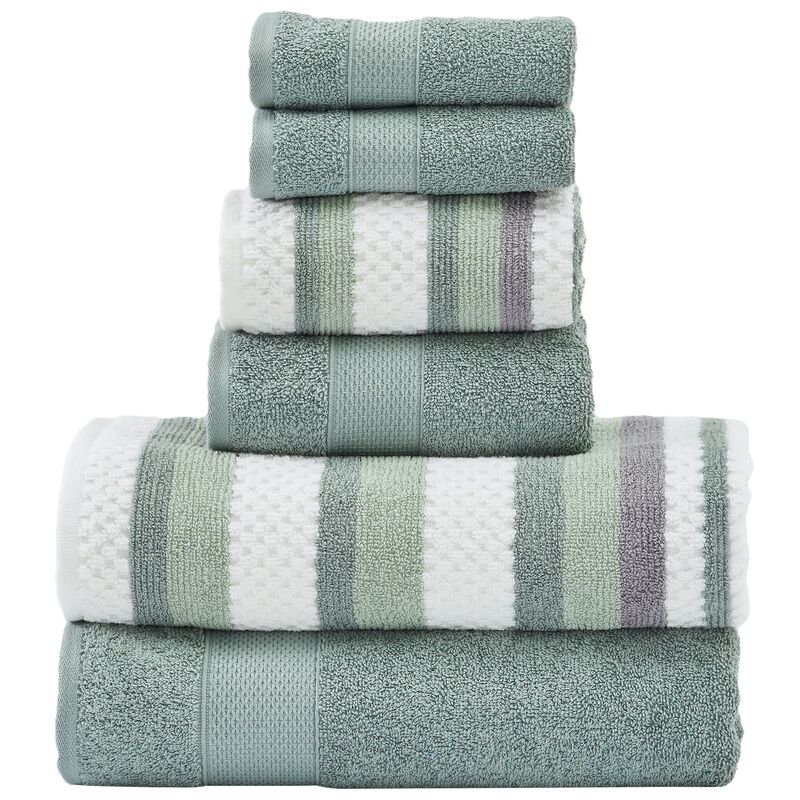 Nyx 6pc Soft Cotton Towel Set, Striped, White, Light Gray By The Urban Port - Benzara