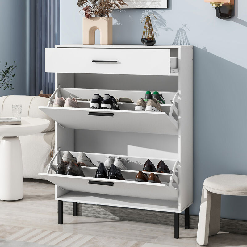 Modern Shoe Cabinet with Drawers and Metal Legs