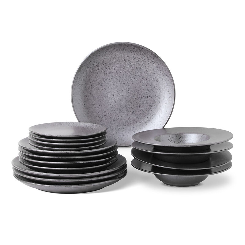 Stone Lain Valencia Porcelain 16 Piece Dinnerware Set, Metallic Grey